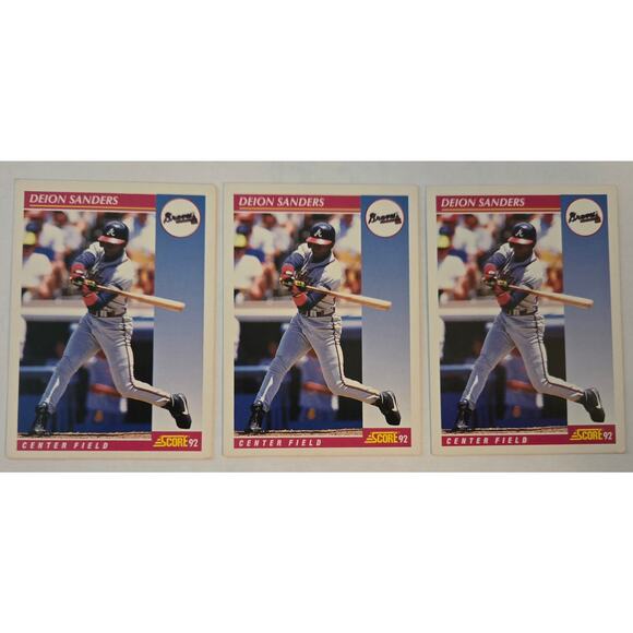 Three Deion Sanders Score 1992 #571 MLB Baseball Cards - Picture 1 of 4